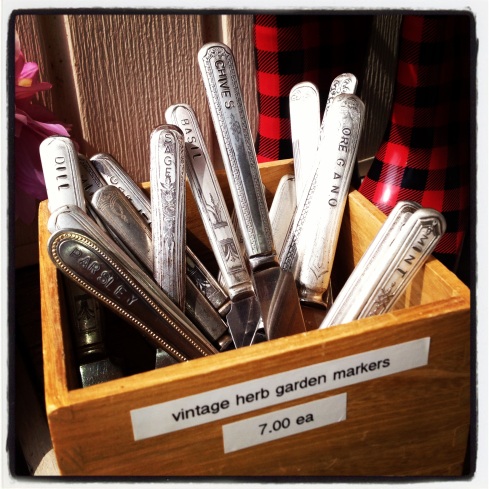 Upcycled herb garden markers  made from vintage cutlery.